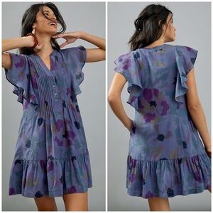 Anthropologie Maeve Giulietta Pintucked Mini Dress silk/cotton Sz S